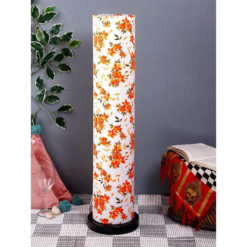 Elite Round Orange Floral Floor Lamp with Sleek Iron Base