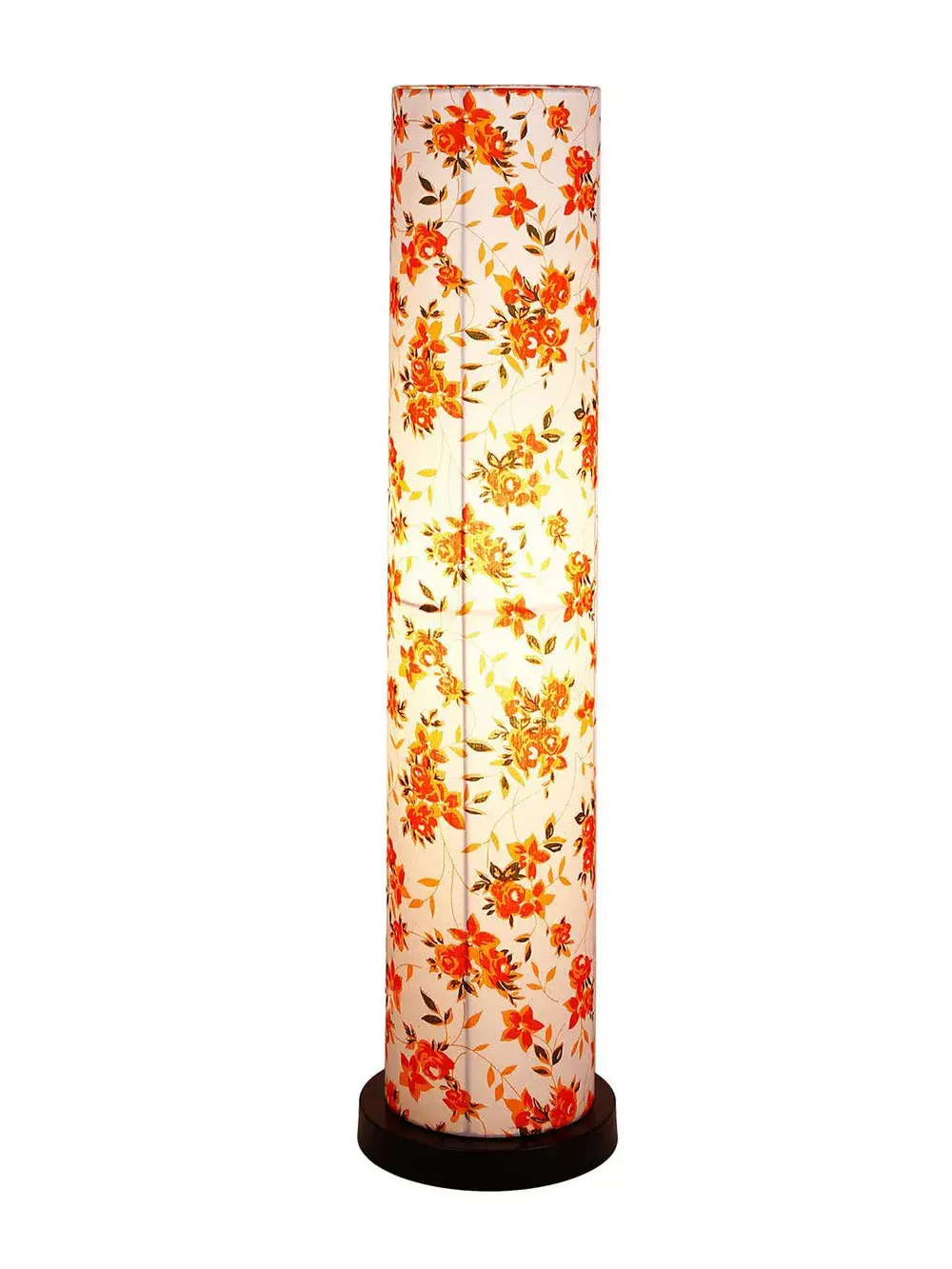 Elite Round Orange Floral Floor Lamp with Sleek Iron Base