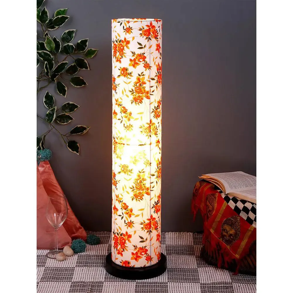 Elite Round Orange Floral Floor Lamp with Sleek Iron Base