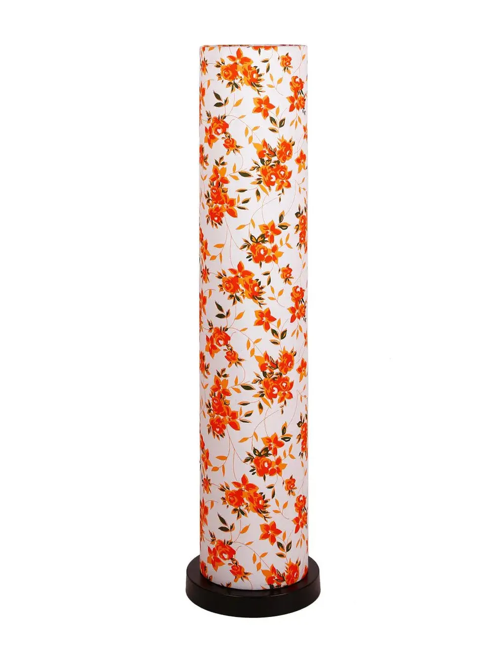 Elite Round Orange Floral Floor Lamp with Sleek Iron Base