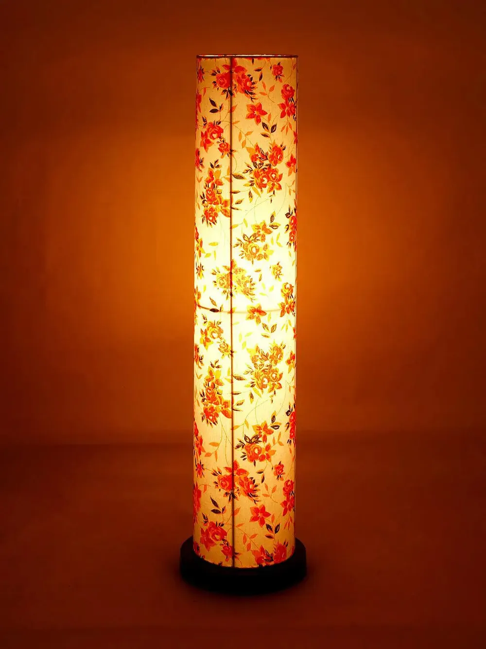 Elite Round Orange Floral Floor Lamp with Sleek Iron Base