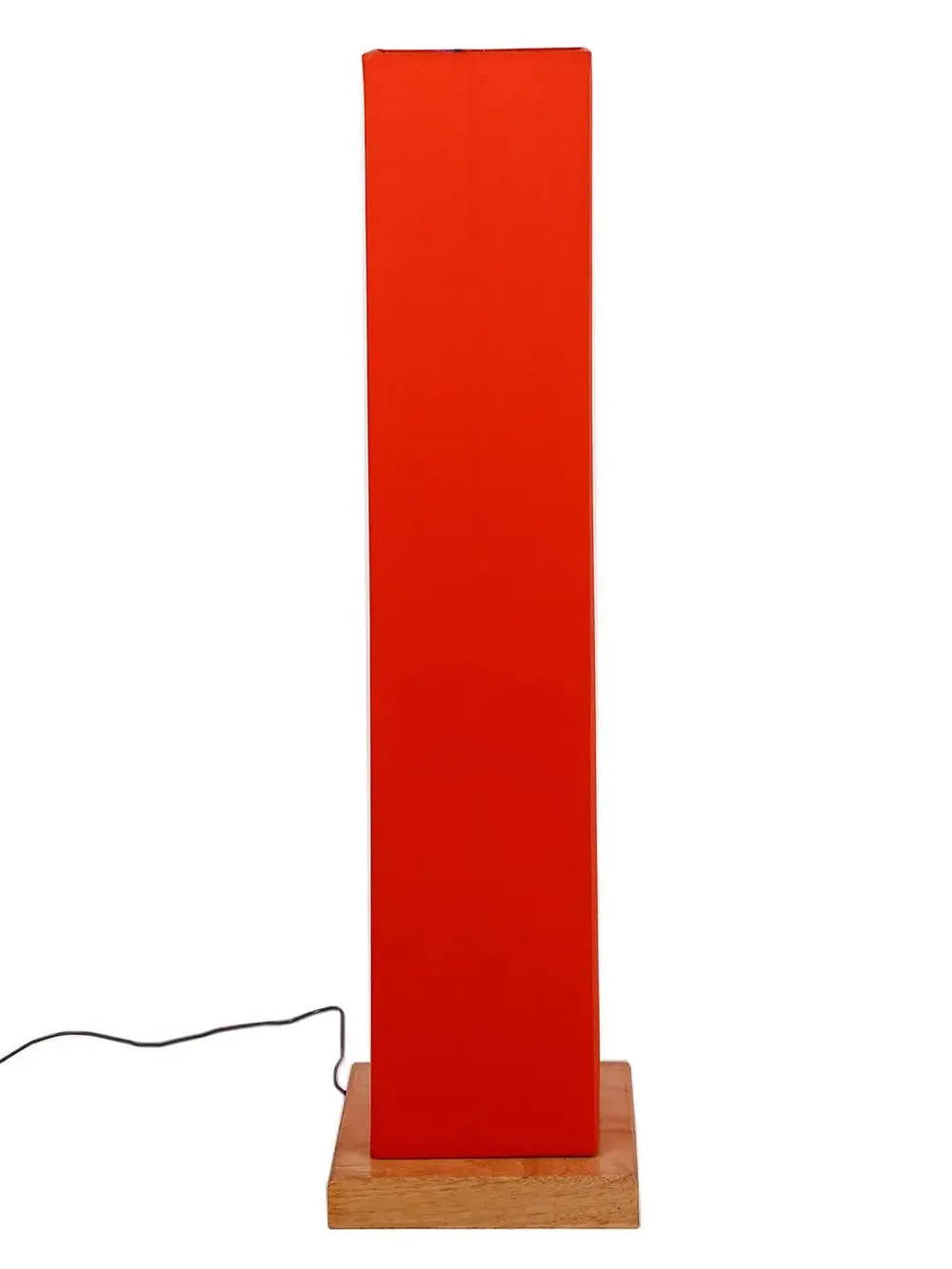 Elite Square Cotton Shade Floor Lamp with Sleek Wood Base Red