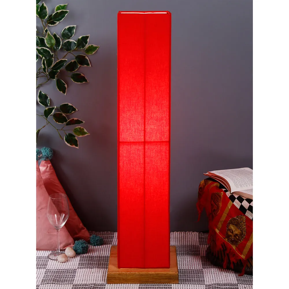 Elite Square Cotton Shade Floor Lamp with Sleek Wood Base Red