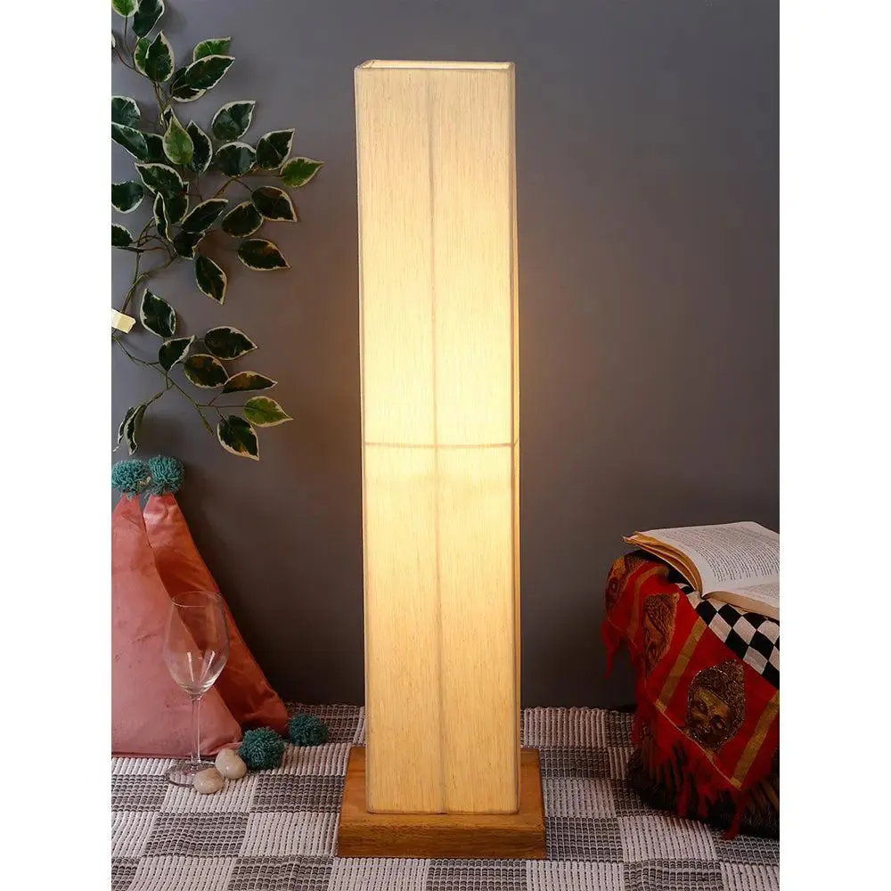 Elite Square Cotton Shade Floor Lamp with Sleek Wood Base Red