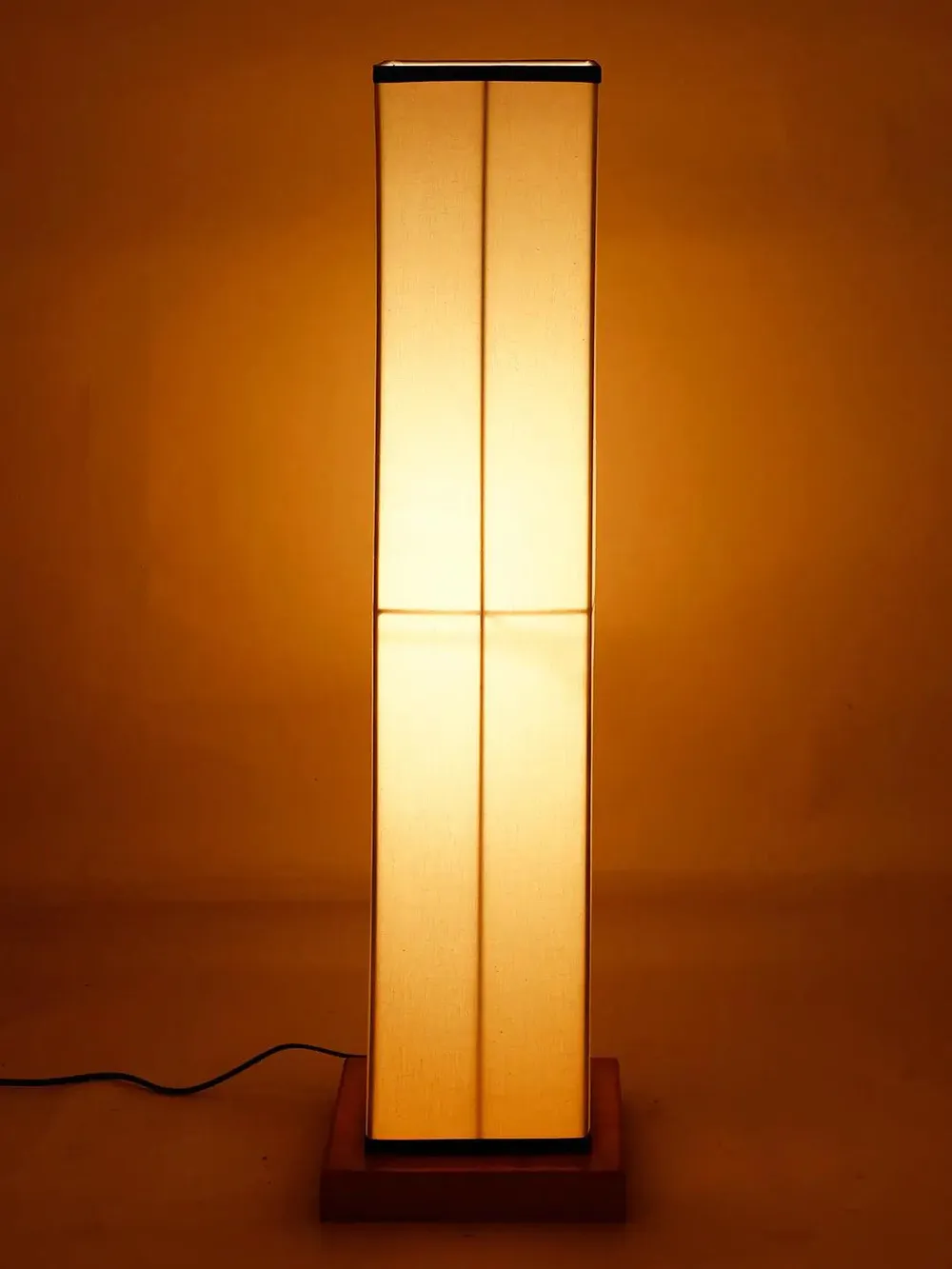 Elite Square Cotton Shade Floor Lamp with Sleek Wood Base Red