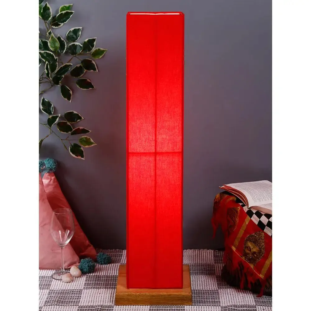 Elite Square Cotton Shade Floor Lamp with Sleek Wood Base Red