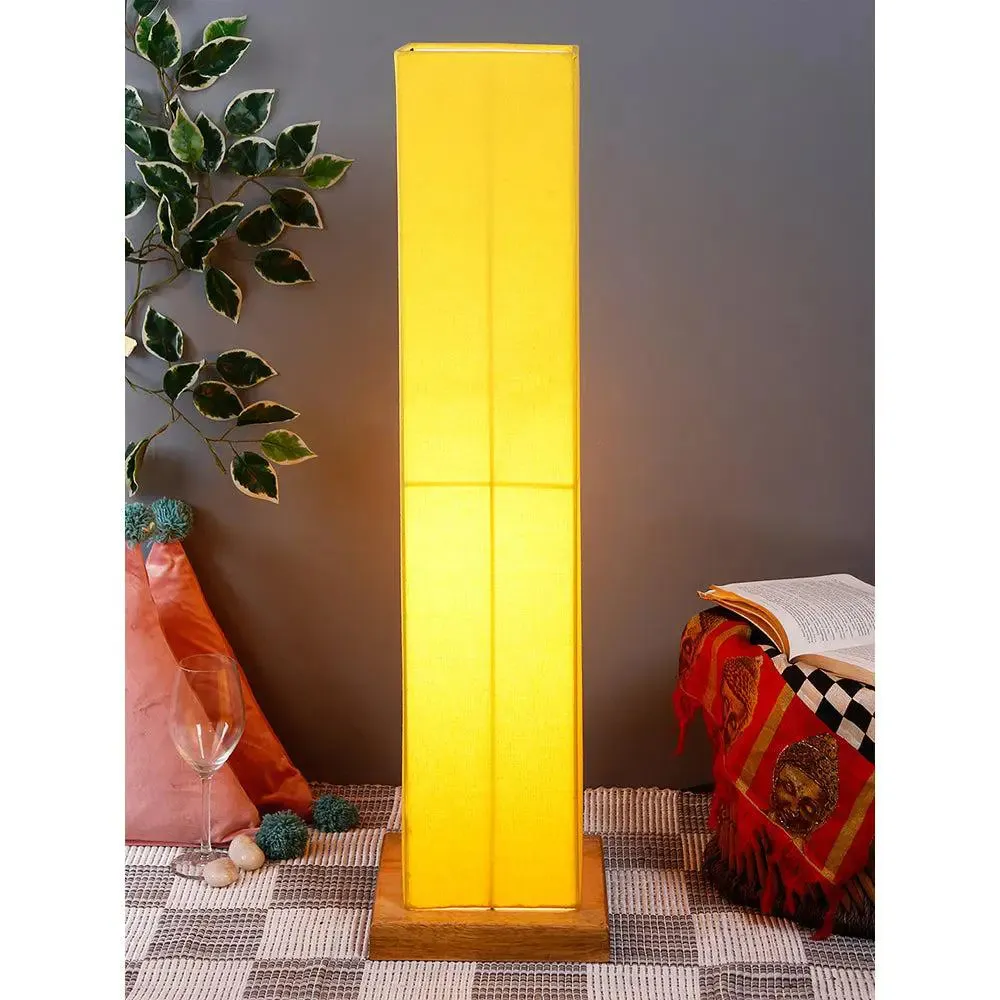 Elite Square Cotton Shade Floor Lamp with Sleek Wood Base Red