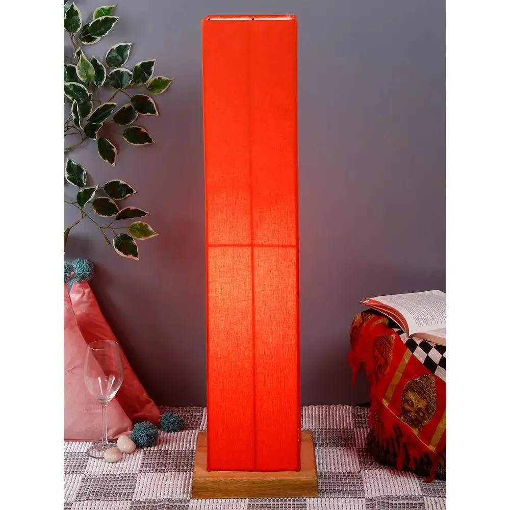 Elite Square Cotton Shade Floor Lamp with Sleek Wood Base Red
