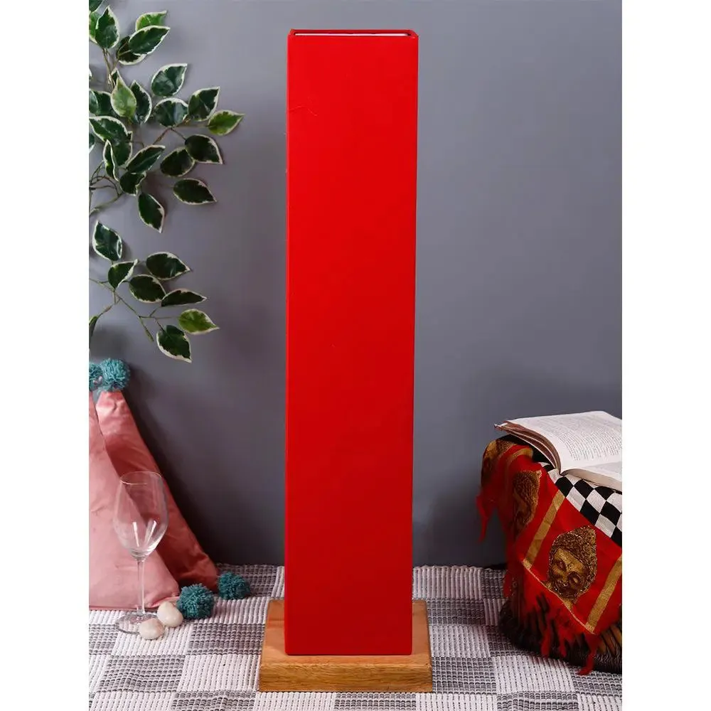 Elite Square Cotton Shade Floor Lamp with Sleek Wood Base Red