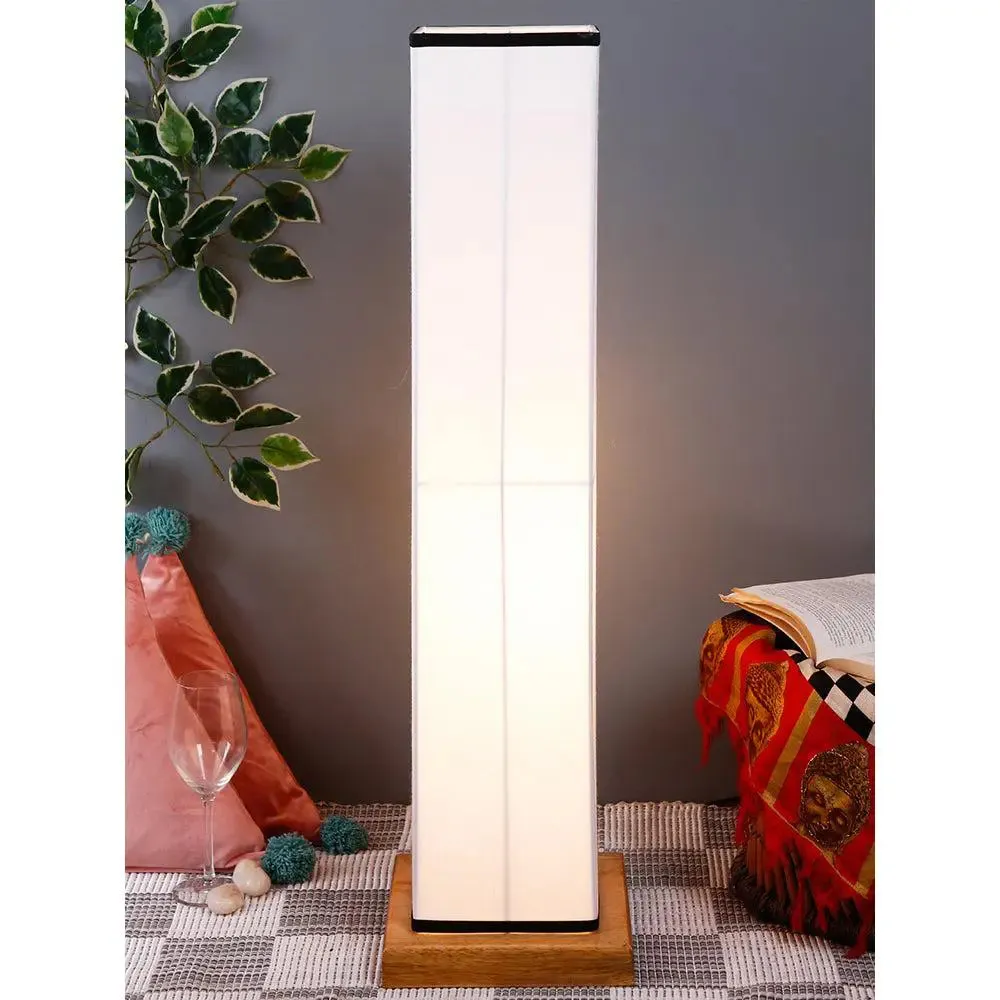 Elite Square Cotton Shade Floor Lamp with Sleek Wood Base Red