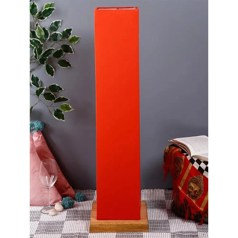 Elite Square Cotton Shade Floor Lamp with Sleek Wood Base Red