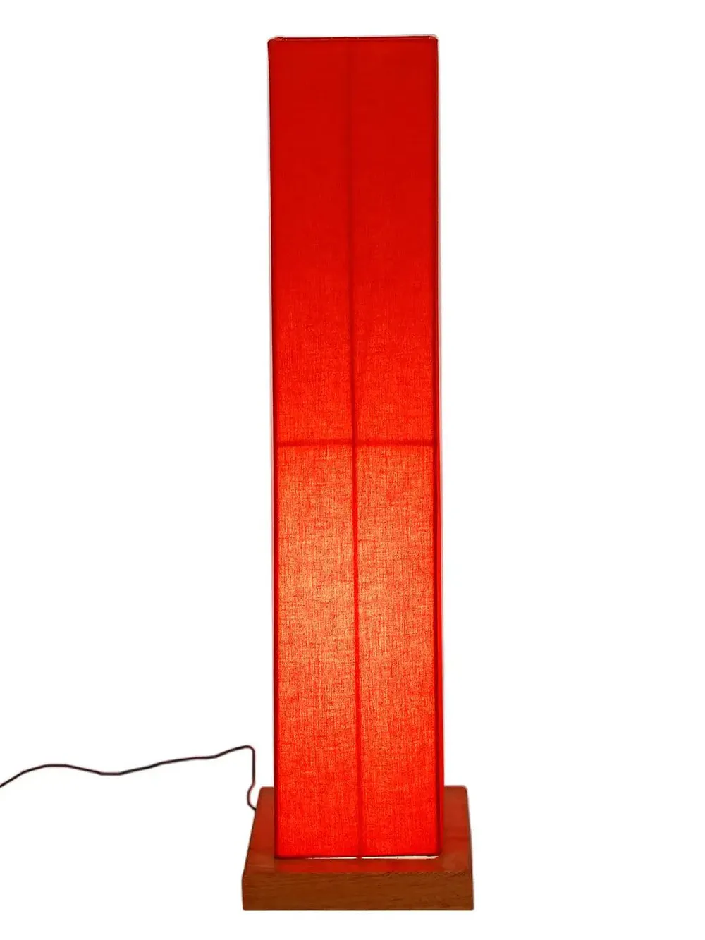 Elite Square Cotton Shade Floor Lamp with Sleek Wood Base Red