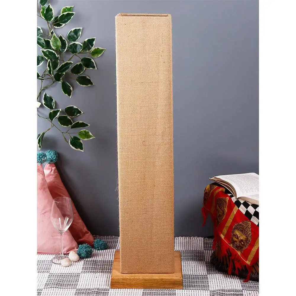 Elite Square Jute Shade Floor Lamp with Sleek Wood Base Pink