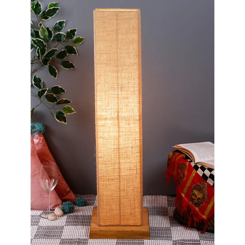 Elite Square Jute Shade Floor Lamp with Sleek Wood Base Pink