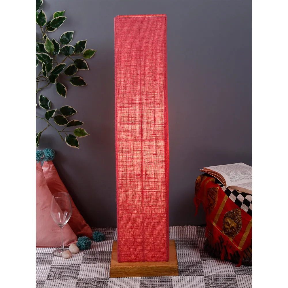 Elite Square Jute Shade Floor Lamp with Sleek Wood Base Pink
