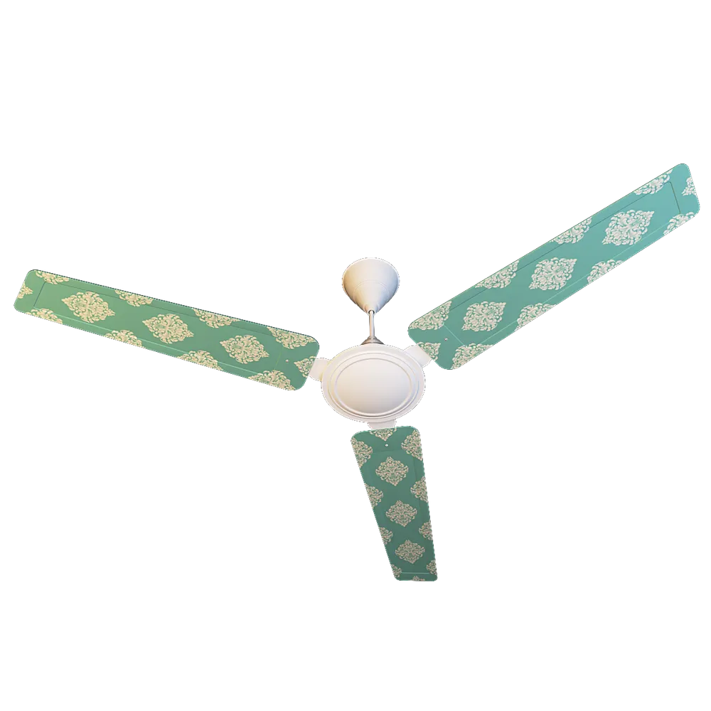 Elitefusion Sea Green Damask Printed Ceiling Fan