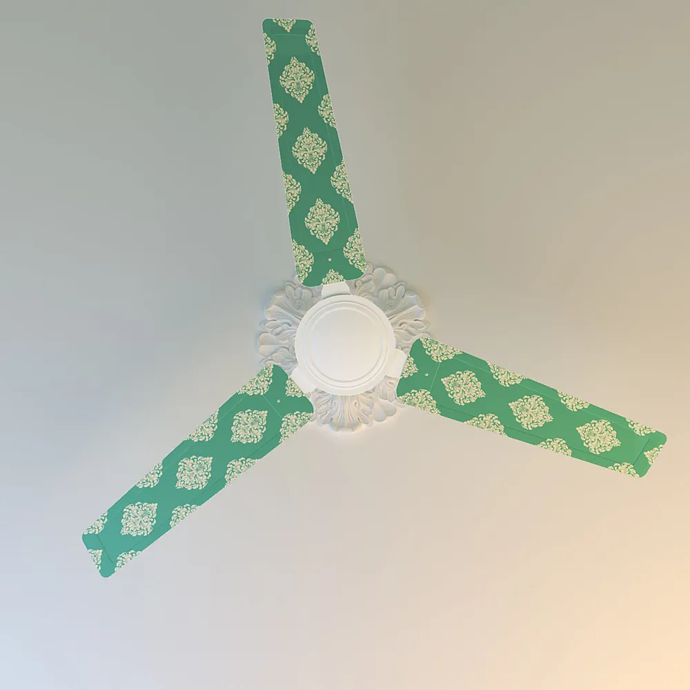 Elitefusion Sea Green Damask Printed Ceiling Fan
