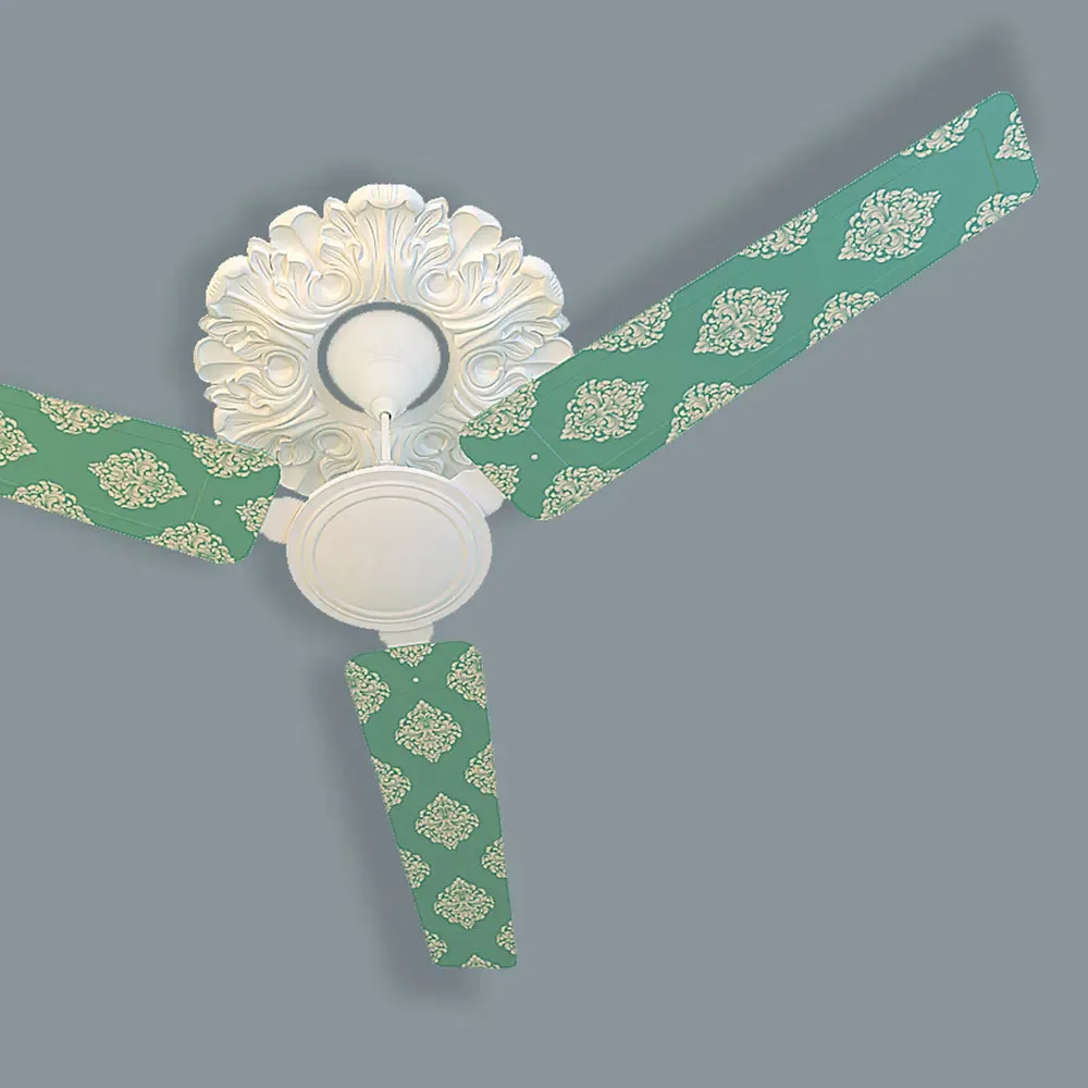 Elitefusion Sea Green Damask Printed Ceiling Fan