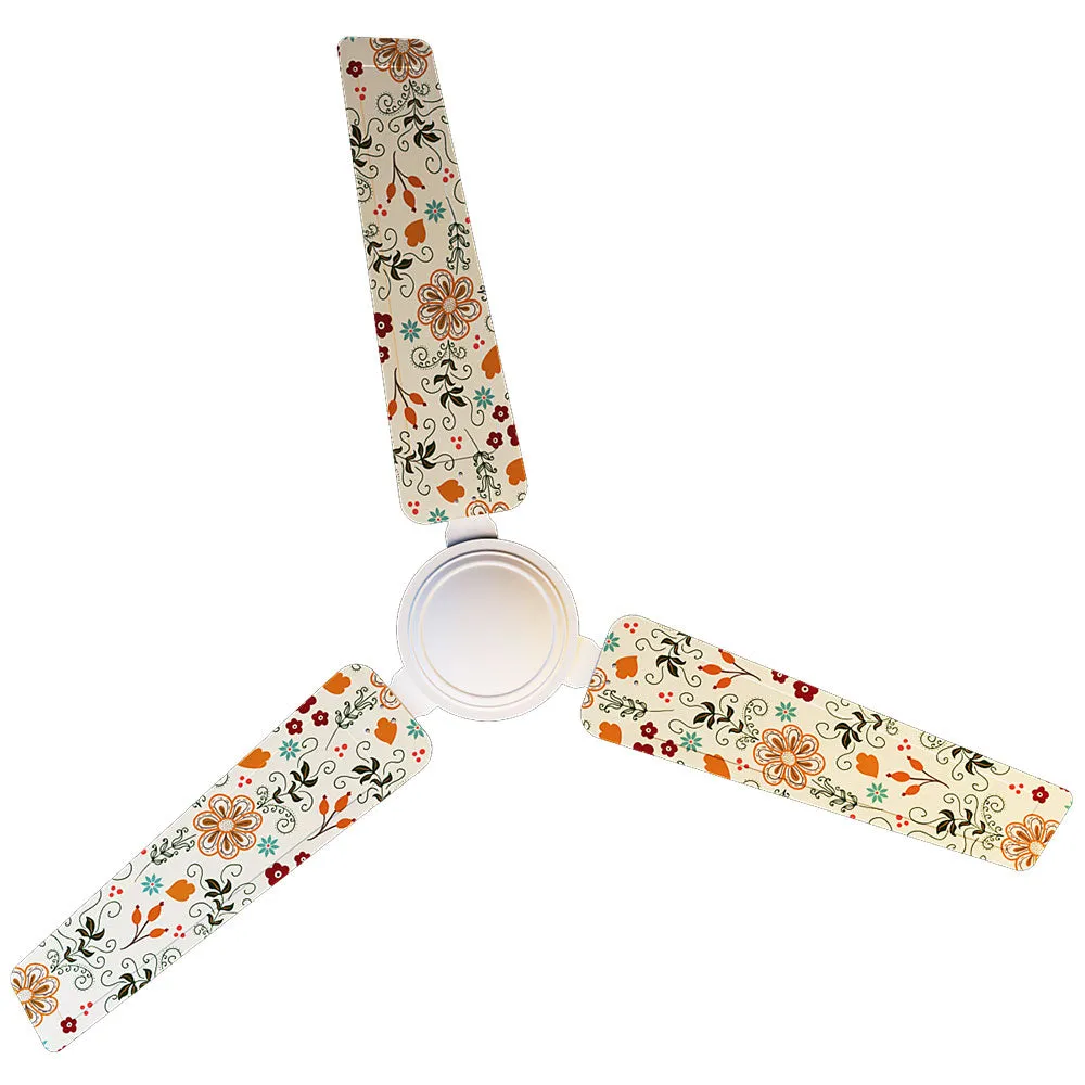 Elitefusion Yellow Floral Doodle Printed Ceiling Fan