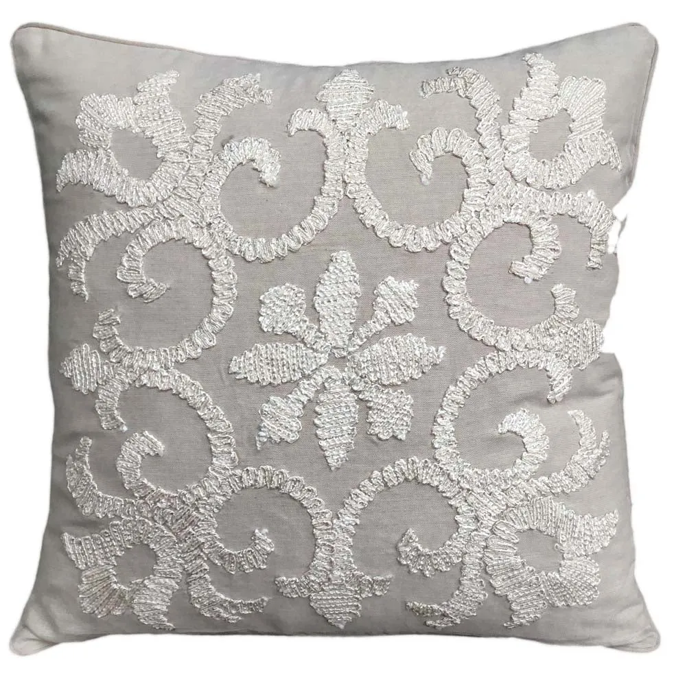 Embroided Beige Cotton Decorative Cushion Cover