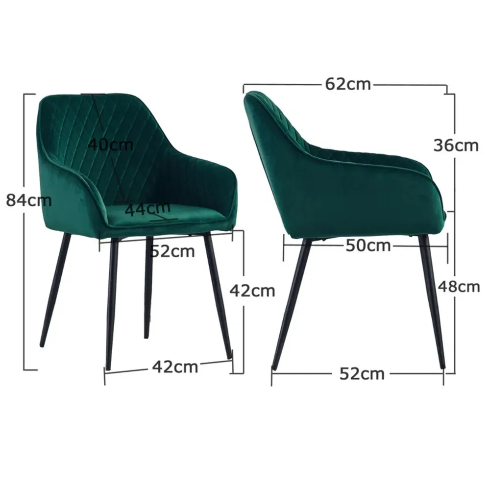 Emerald Diamond Cut Velvet Accent Chair With Black Legs Single Piece