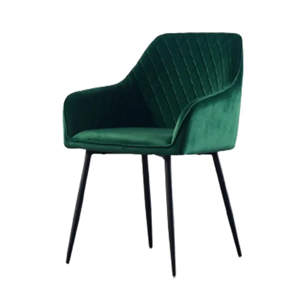 Emerald Diamond Cut Velvet Accent Chair With Black Legs Single Piece