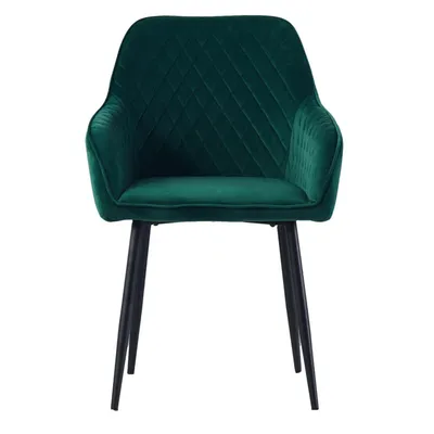 Emerald Diamond Cut Velvet Accent Chair With Black Legs