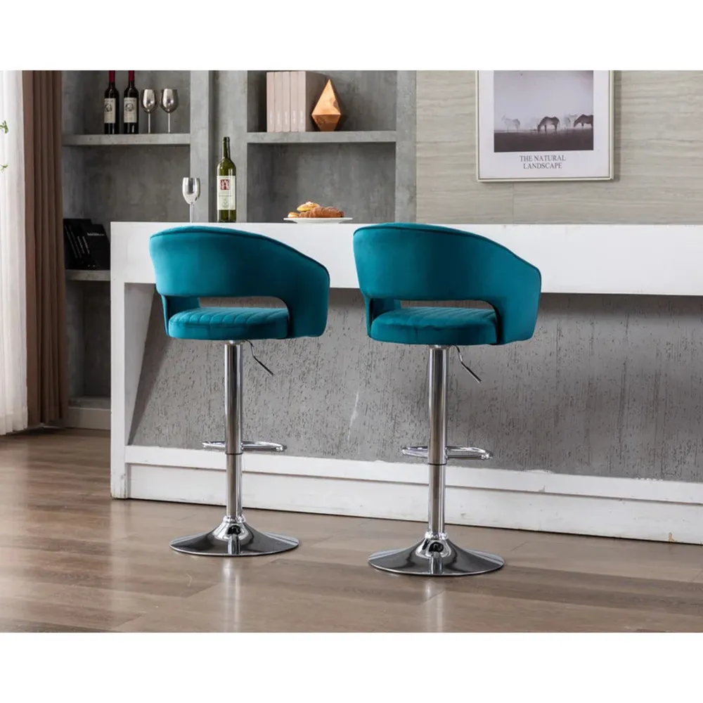 Emerald Plush Feel Velvet Adjustable Bar Stool Single Stool
