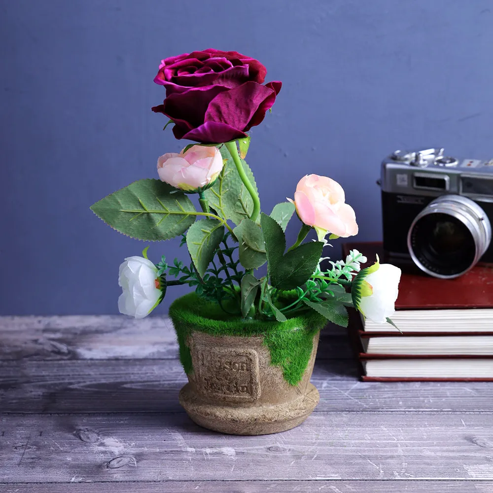 Encarved Resin Decorative Flower Pot With Violet Flower