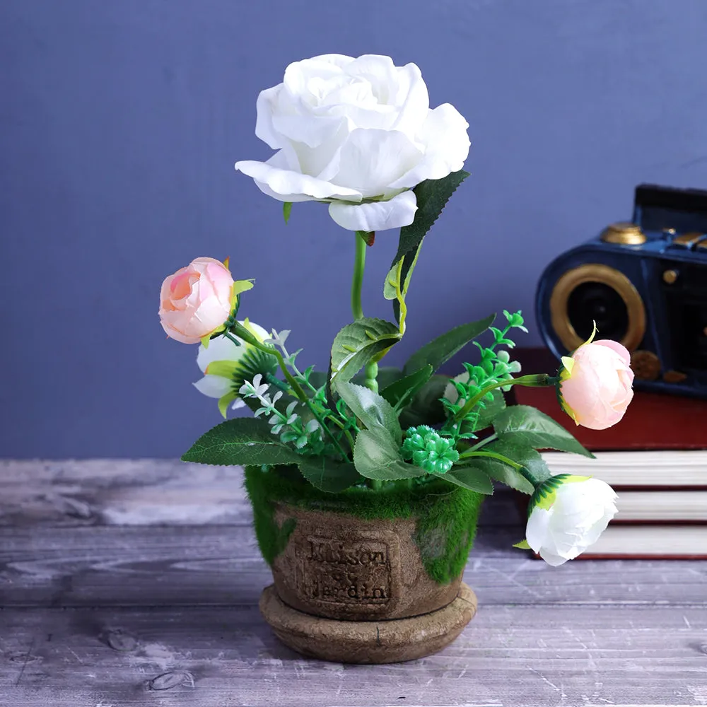 Encarved Resin Decorative Flower Pot With White Flower