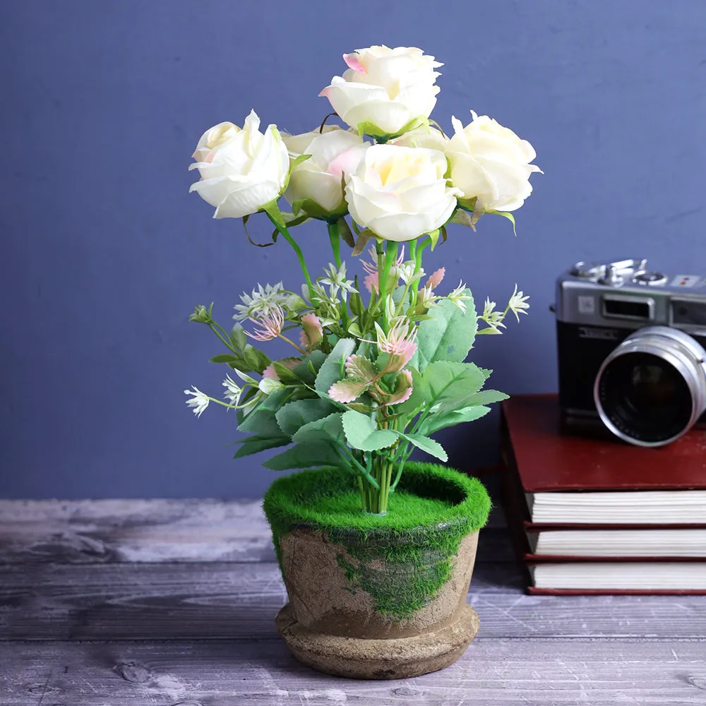 Encarved Resin Decorative Flower Pot With White Flower