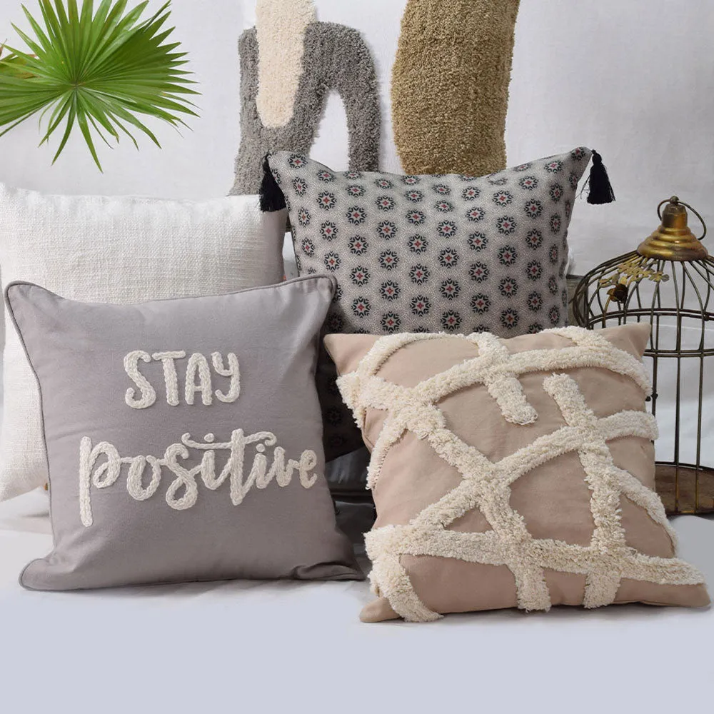 Enchanting Berlin Neutral-Hued Multi-Patterned Embroidered Square and Rectangle 100% Cotton Cushion Covers Set Of 5