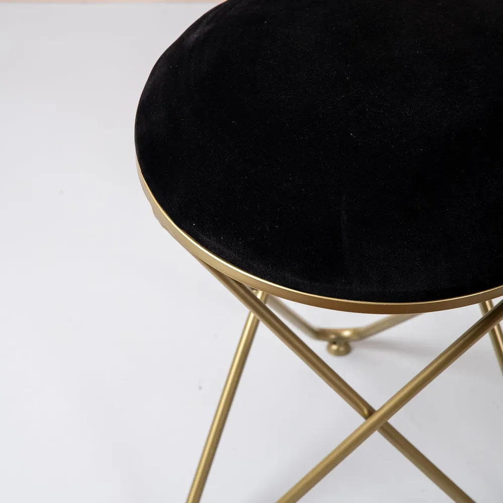 Enchanting Black Solid Velvety Metal Ottoman Stool