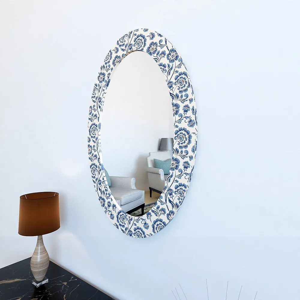 Enchanting Blue Flowers Oval Printed Mirror