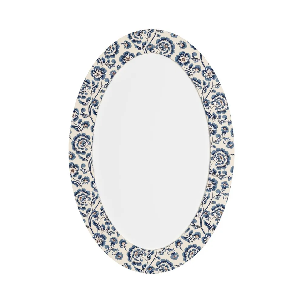 Enchanting Blue Flowers Oval Printed Mirror