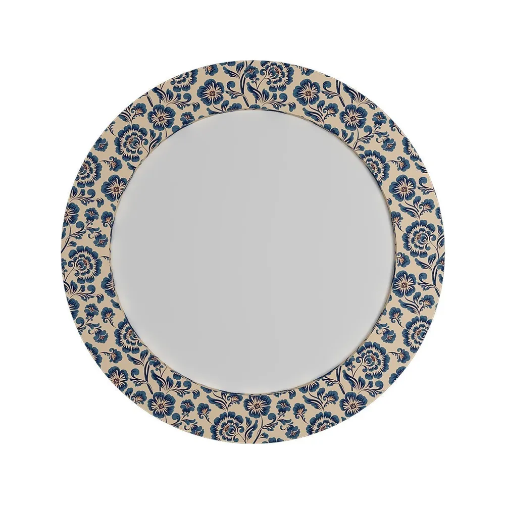 Enchanting Blue Flowers Round Printed Mirror