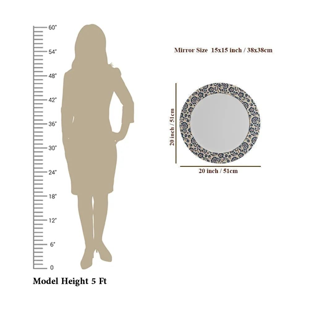 Enchanting Blue Flowers Round Printed Mirror