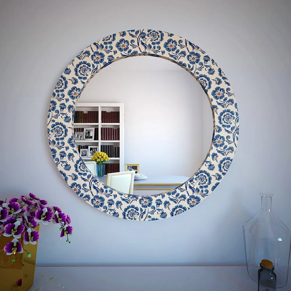 Enchanting Blue Flowers Round Printed Mirror