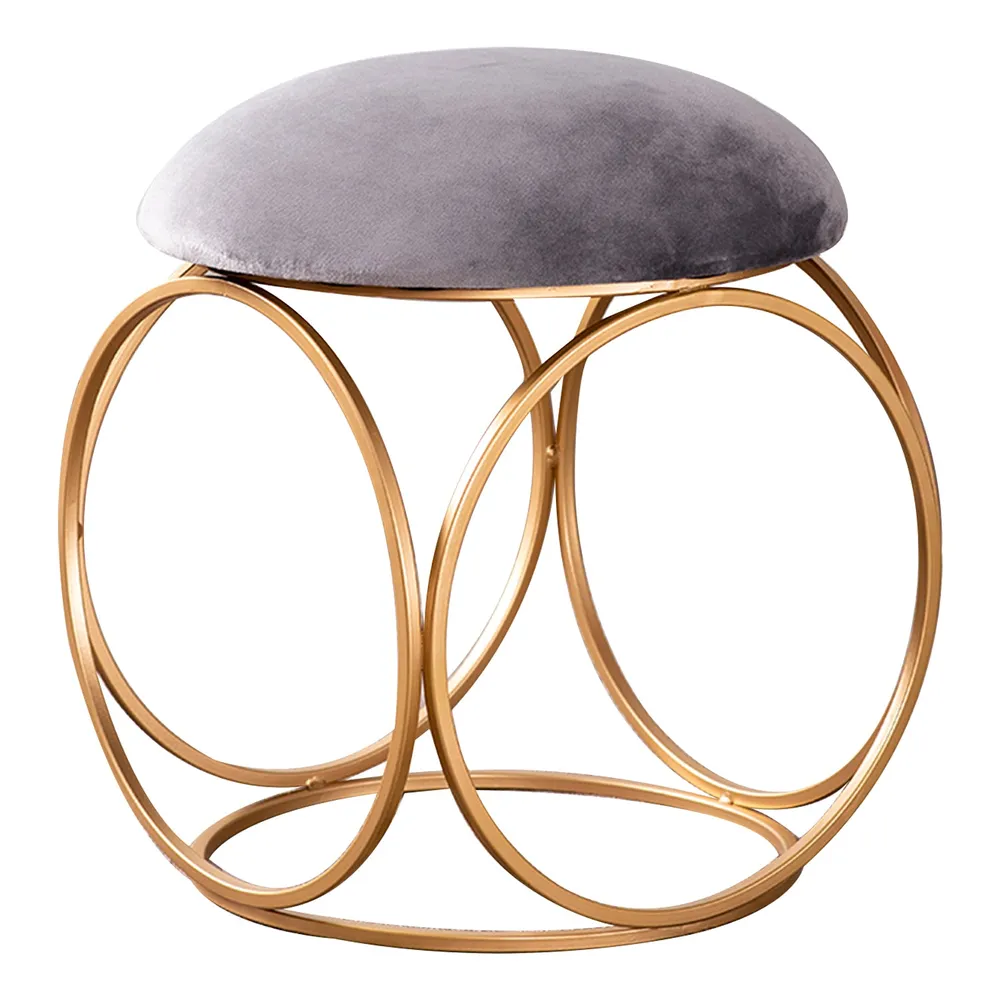 Enchanting Grey Solid Velvet Metal Ottoman Stool