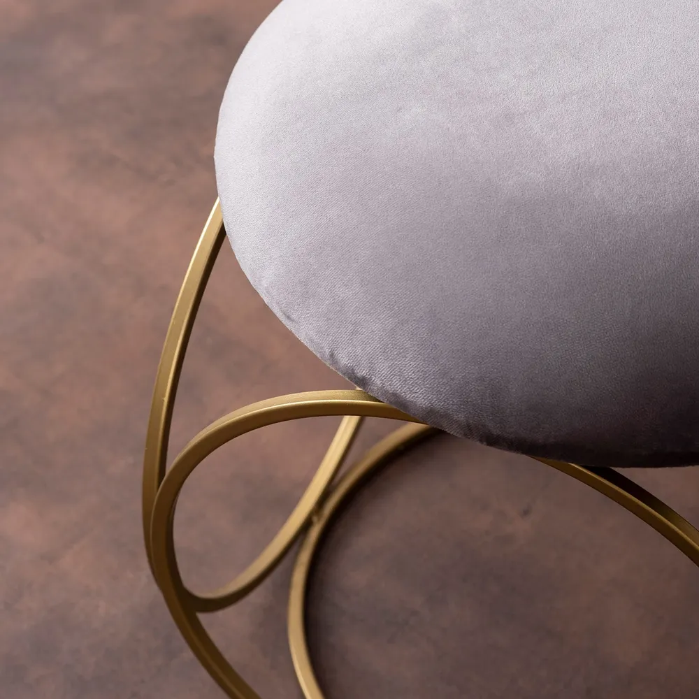 Enchanting Grey Solid Velvet Metal Ottoman Stool
