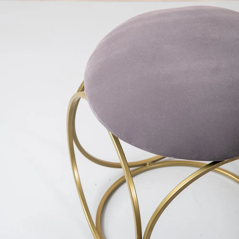 Enchanting Grey Solid Velvety Metal Ottoman Stool