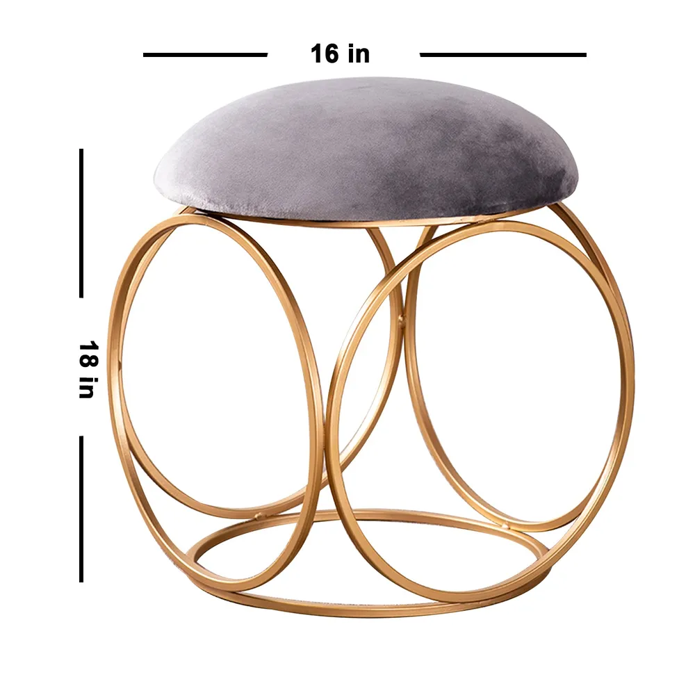 Enchanting Grey Solid Velvety Metal Ottoman Stool