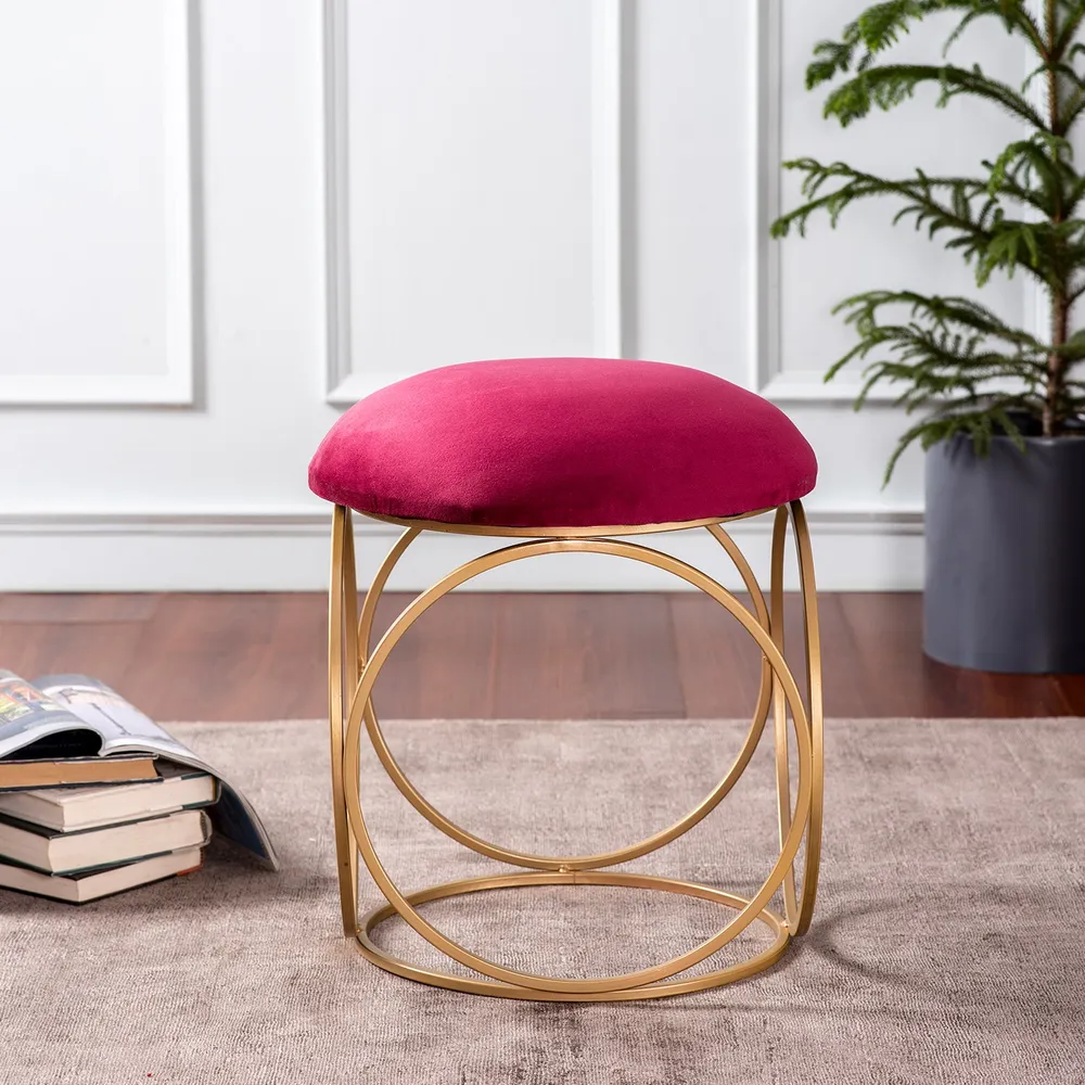 Enchanting Maroon Solid Velvet Metal Ottoman Stool