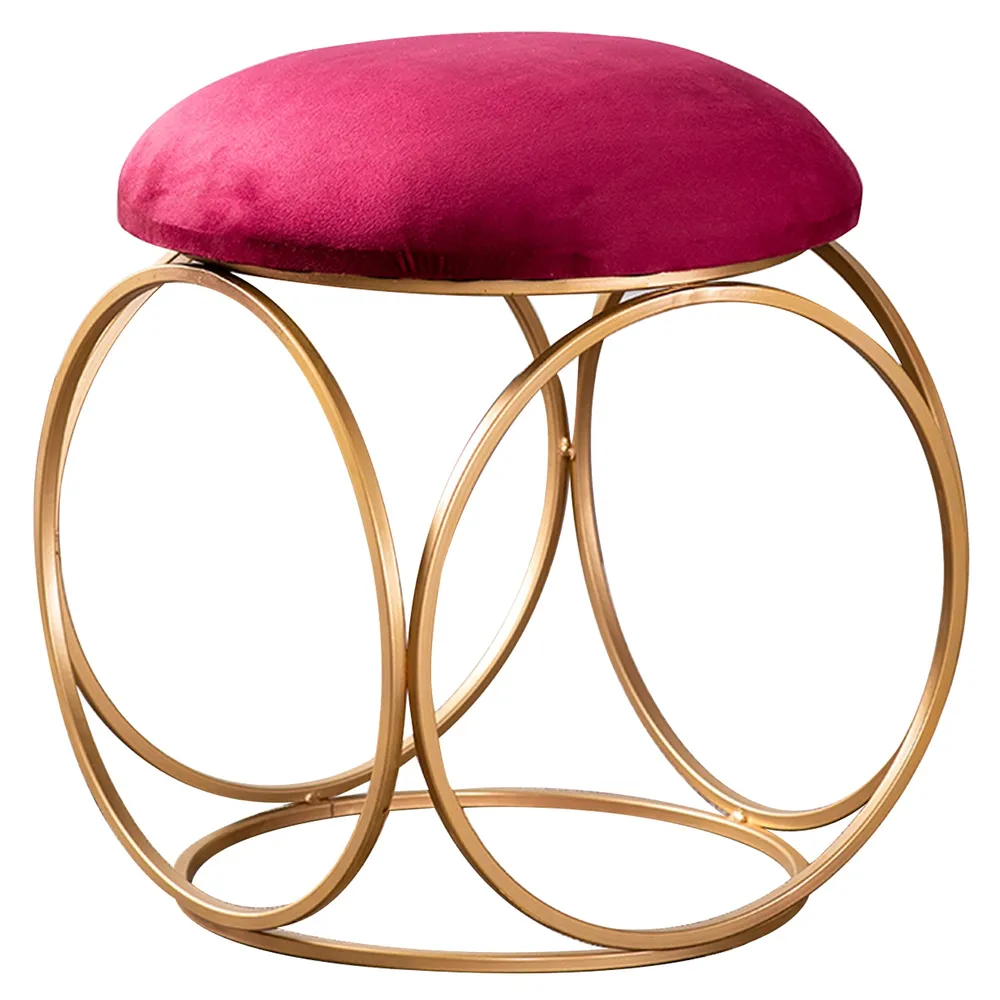 Enchanting Maroon Solid Velvet Metal Ottoman Stool