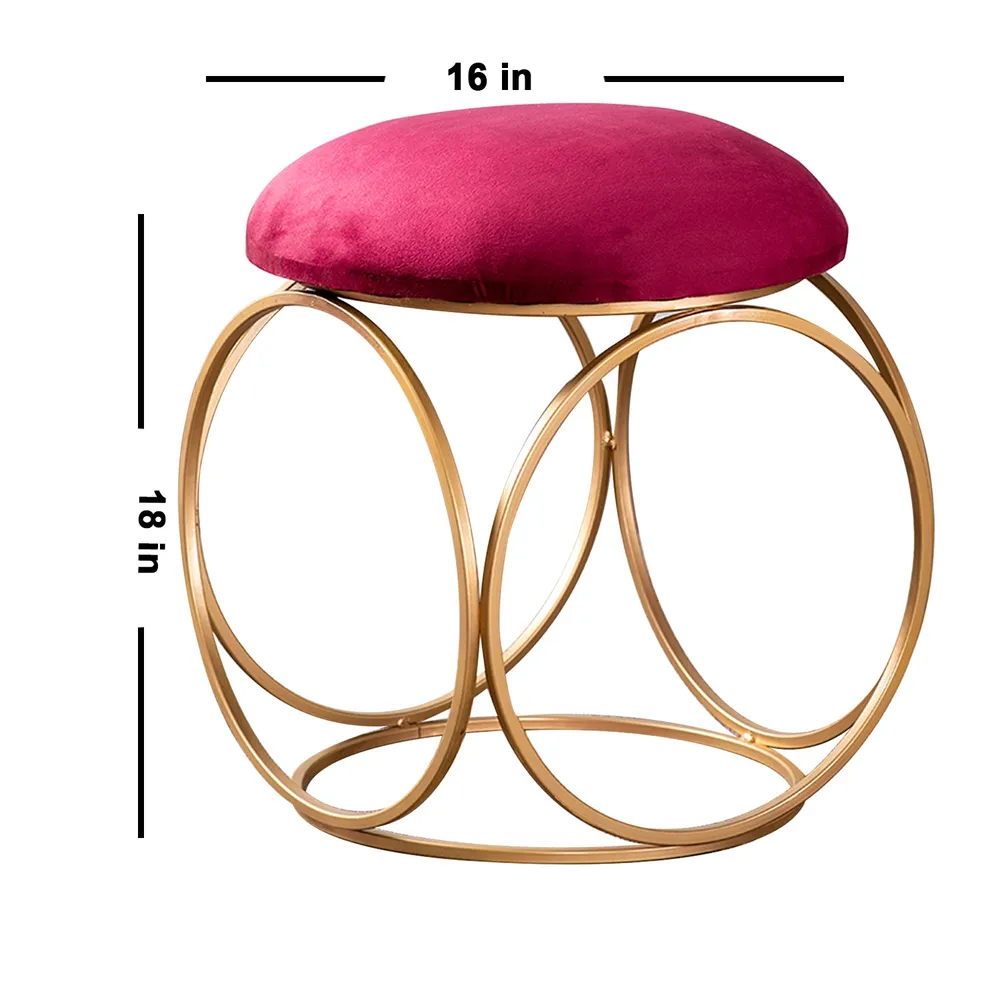Enchanting Maroon Solid Velvet Metal Ottoman Stool
