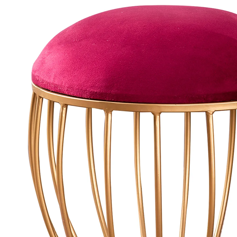 Enchanting Maroon Solid Velvet Metal Ottoman Stool Set Of 2