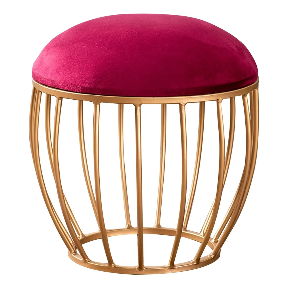 Enchanting Maroon Solid Velvety Metal Ottoman Stool