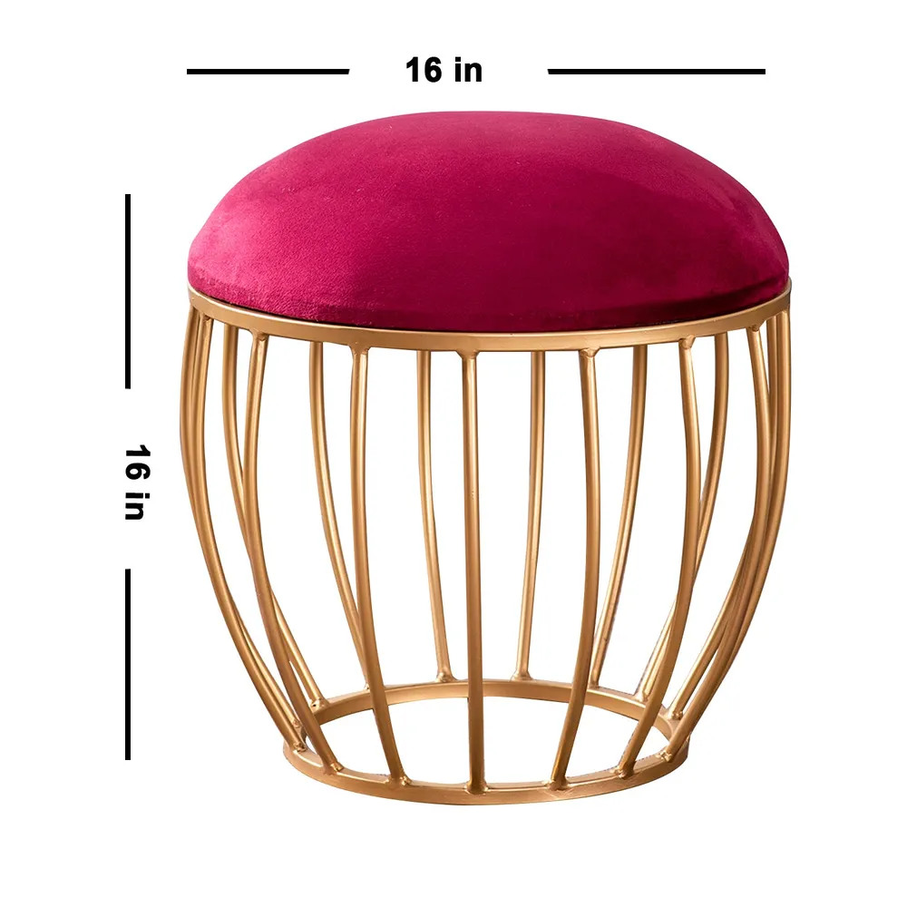 Enchanting Maroon Solid Velvety Metal Ottoman Stool