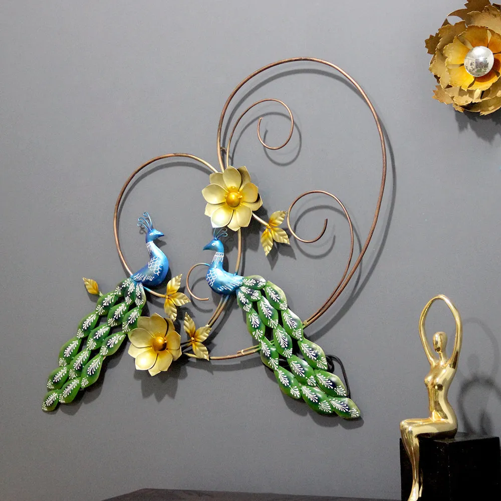Enchanting Pair Of Peacock Metal Wall Art With LED Lights