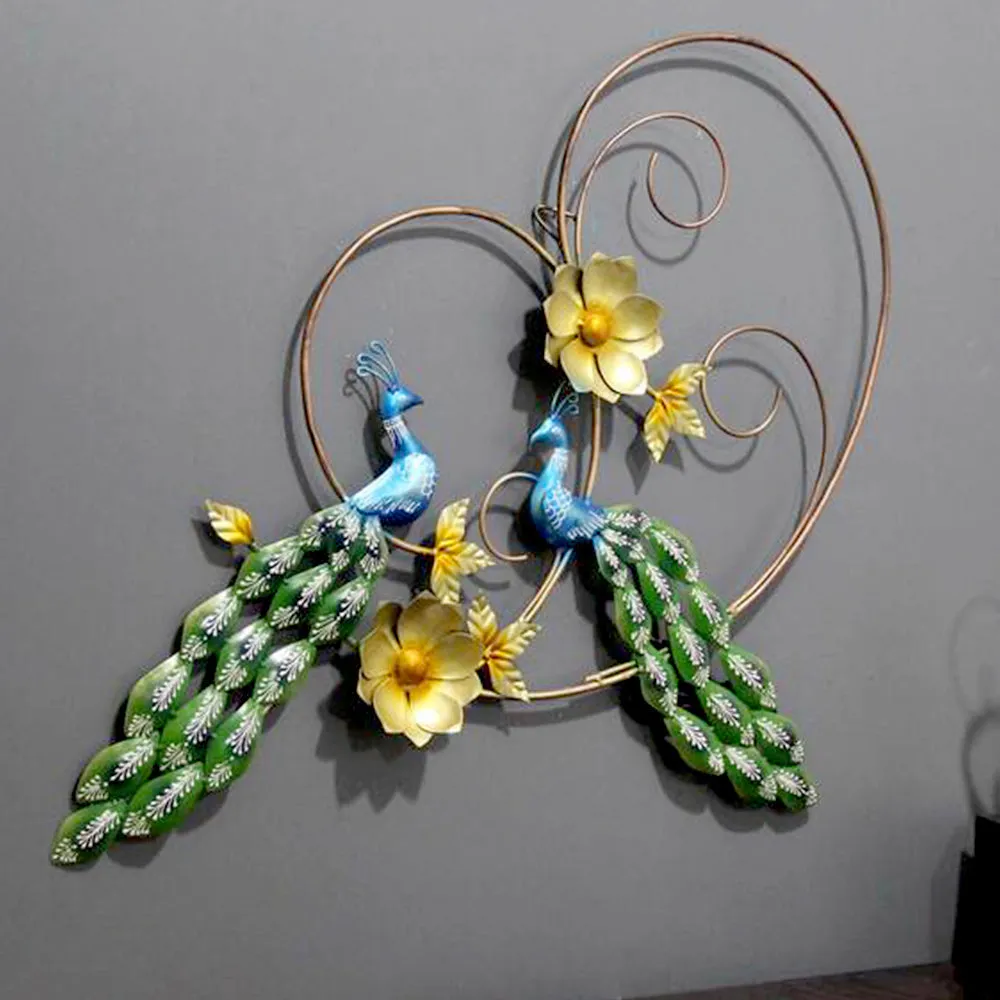 Enchanting Pair Of Peacock Metal Wall Art With LED Lights